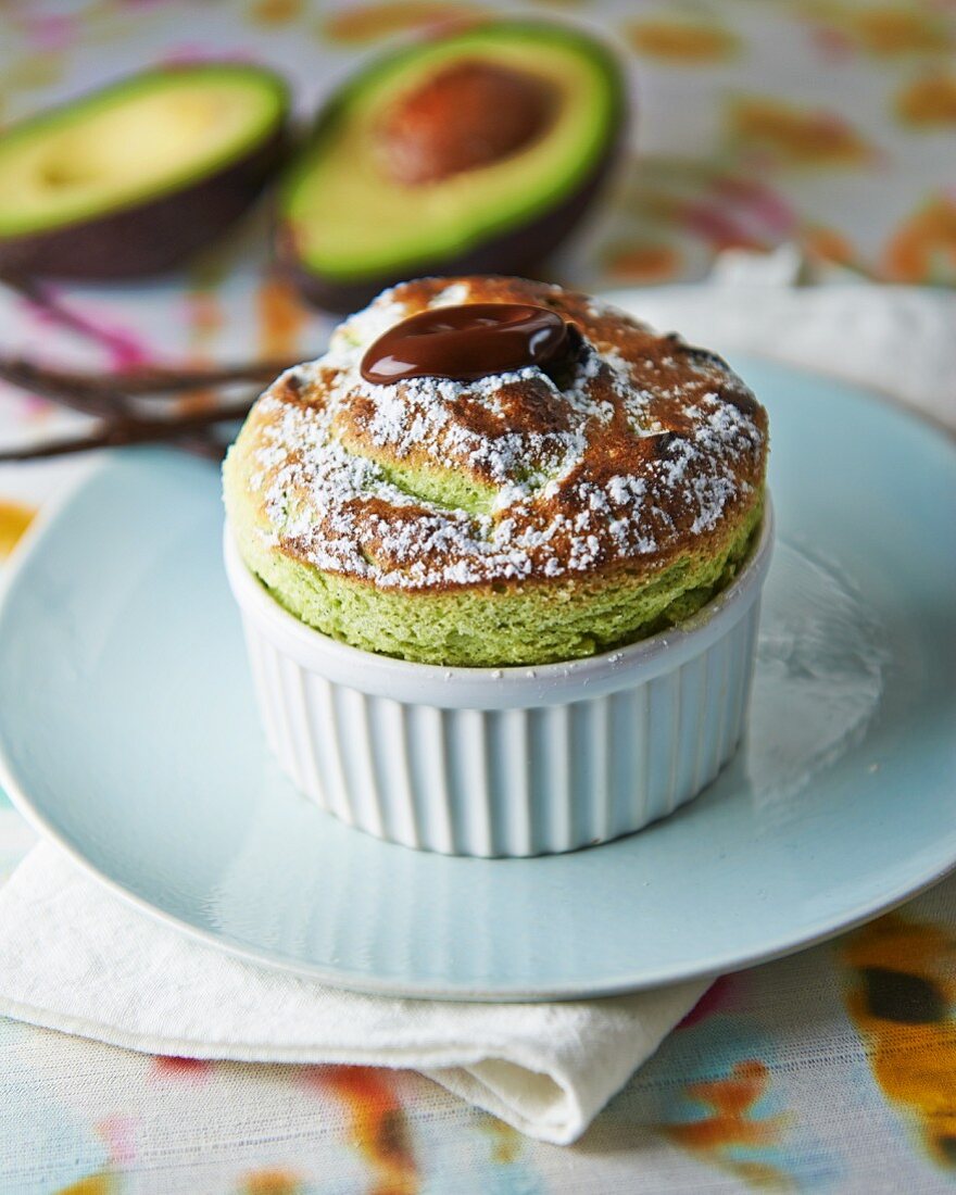 Avocado, pistachio and vanilla soufflé