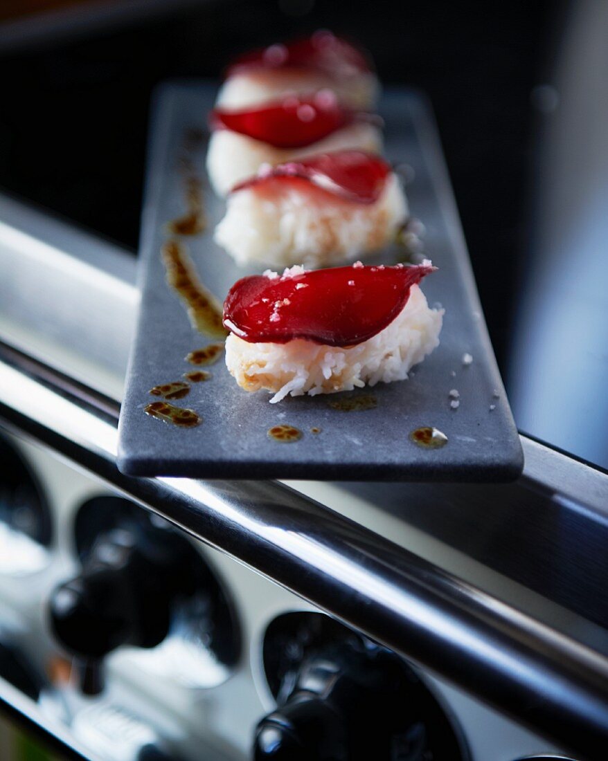 Nigiri sushi with beetroot