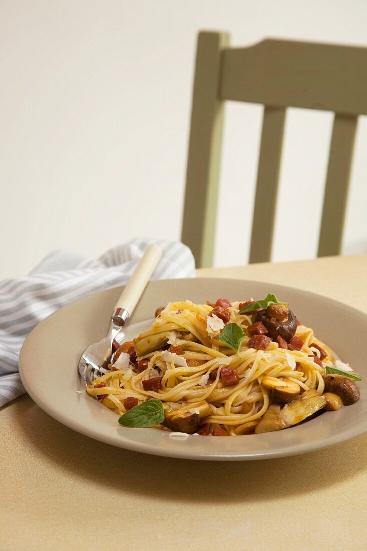 Spaghetti mit Pilzen & Chorizo