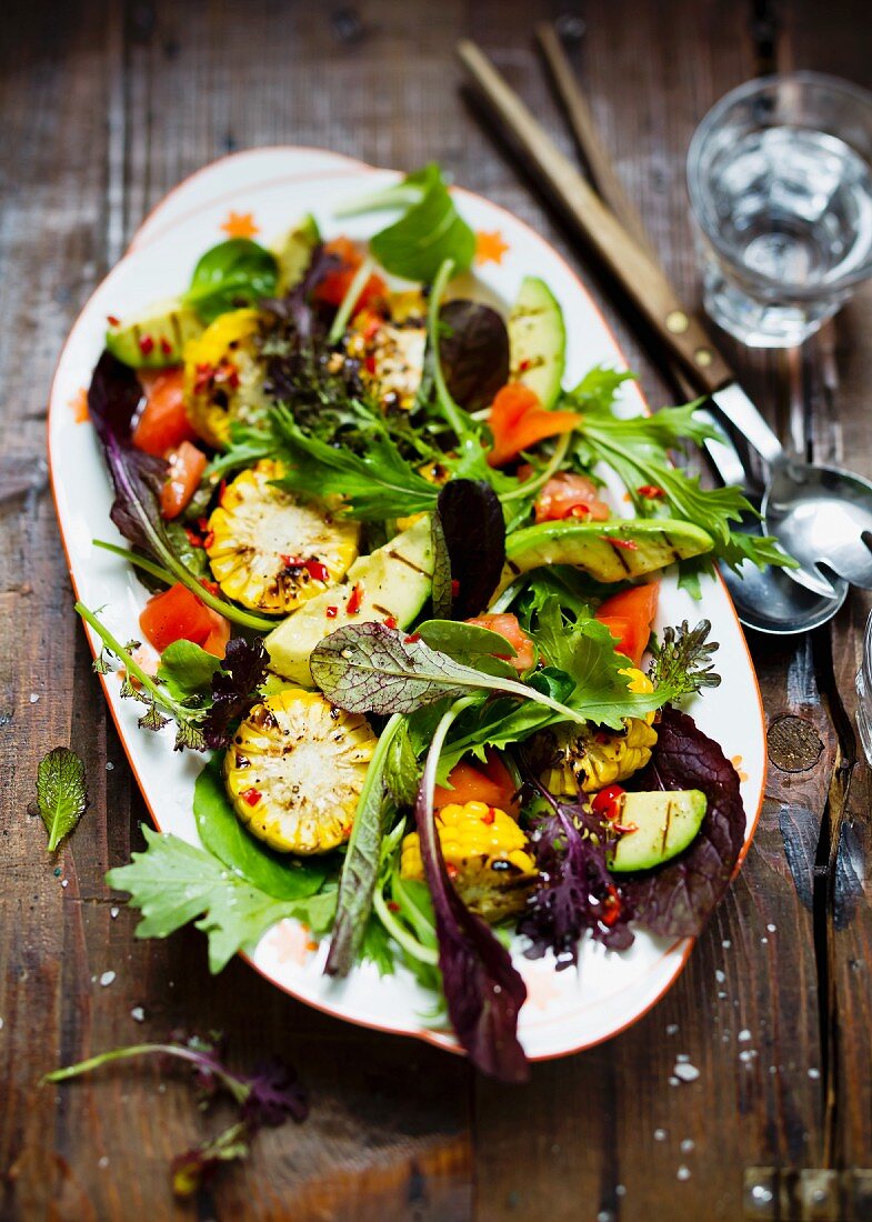 Wild herb salad with grilled vegetables