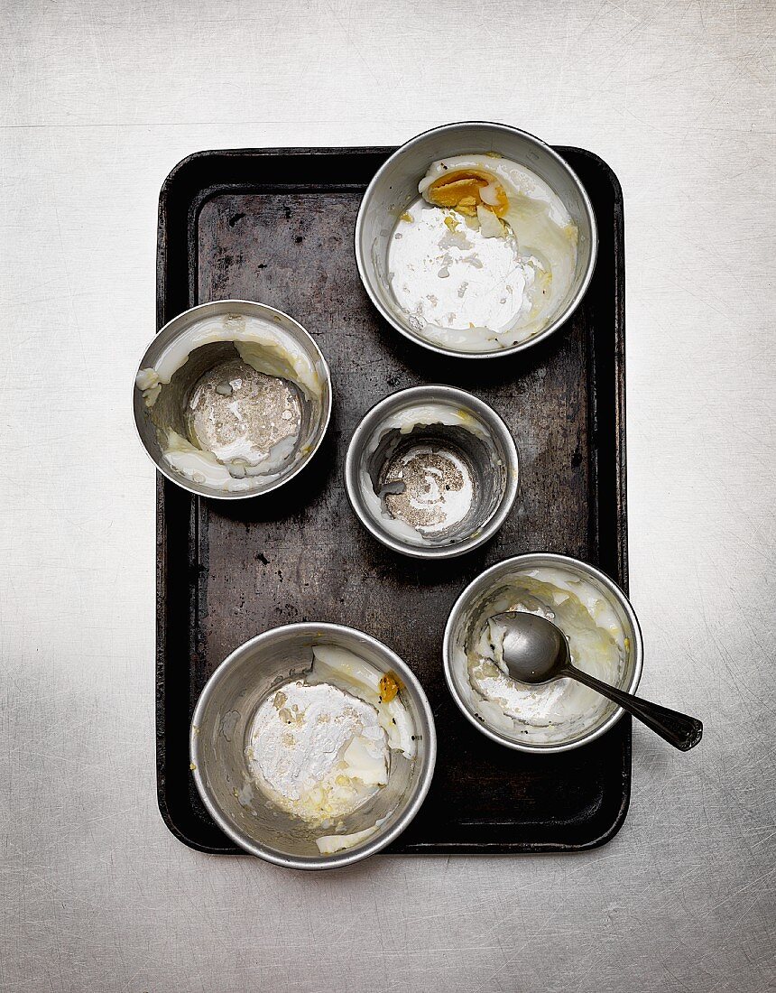 Remains of egg dishes in bowls