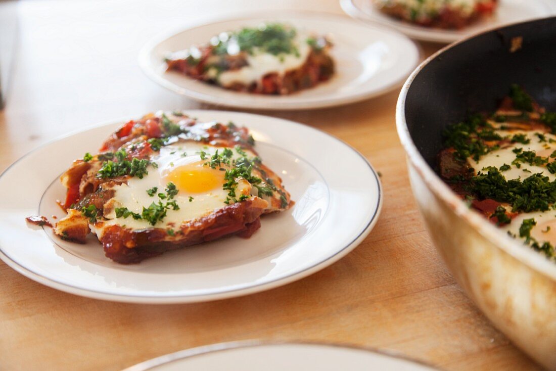 Shakshouka (a fried North African dish with eggs)