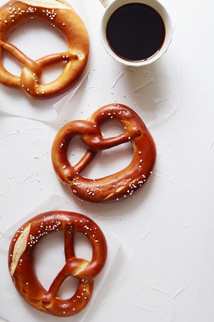 Pretzels and a cup of coffee