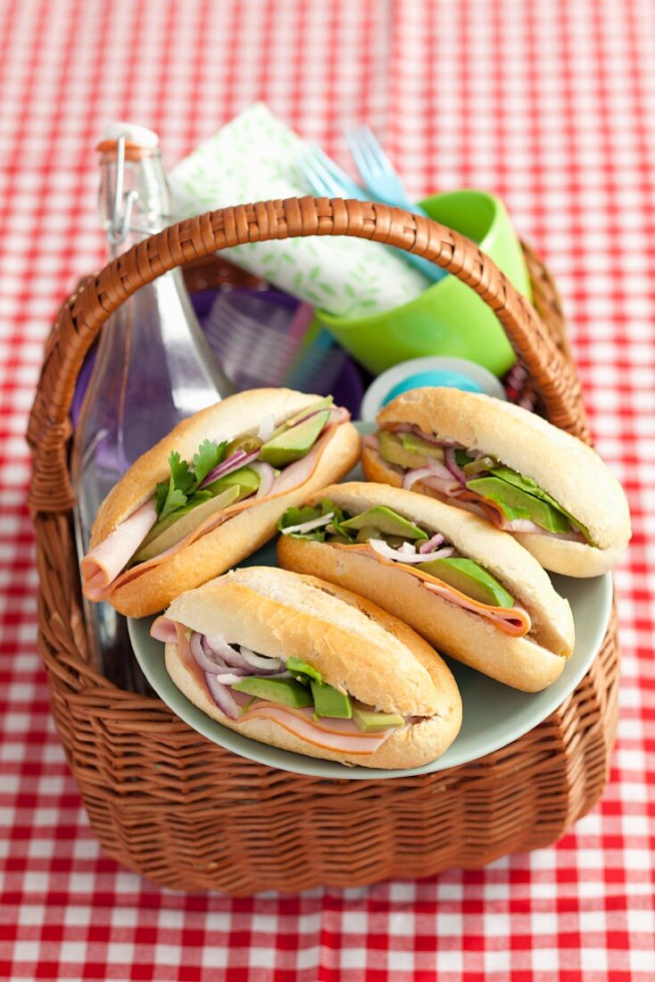 Ham and avocado rolls for a picnic