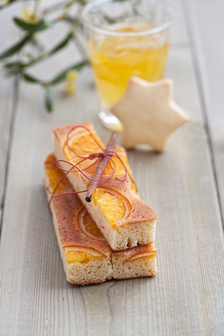 Slices of orange cake tied as a gift