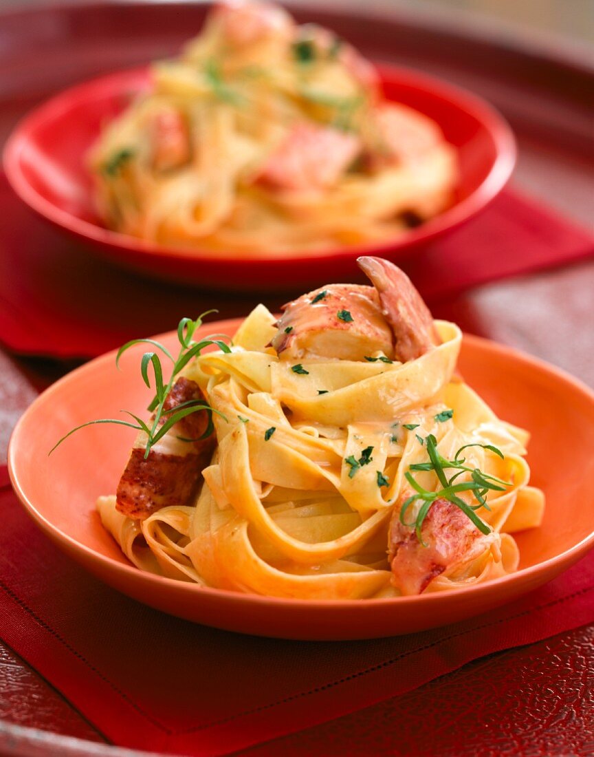 Ribbon pasta with lobster