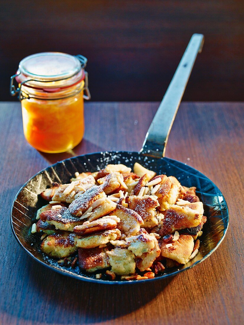 Kaiserschmarrn (shredded sugared pancake from Austria) with apricot compote