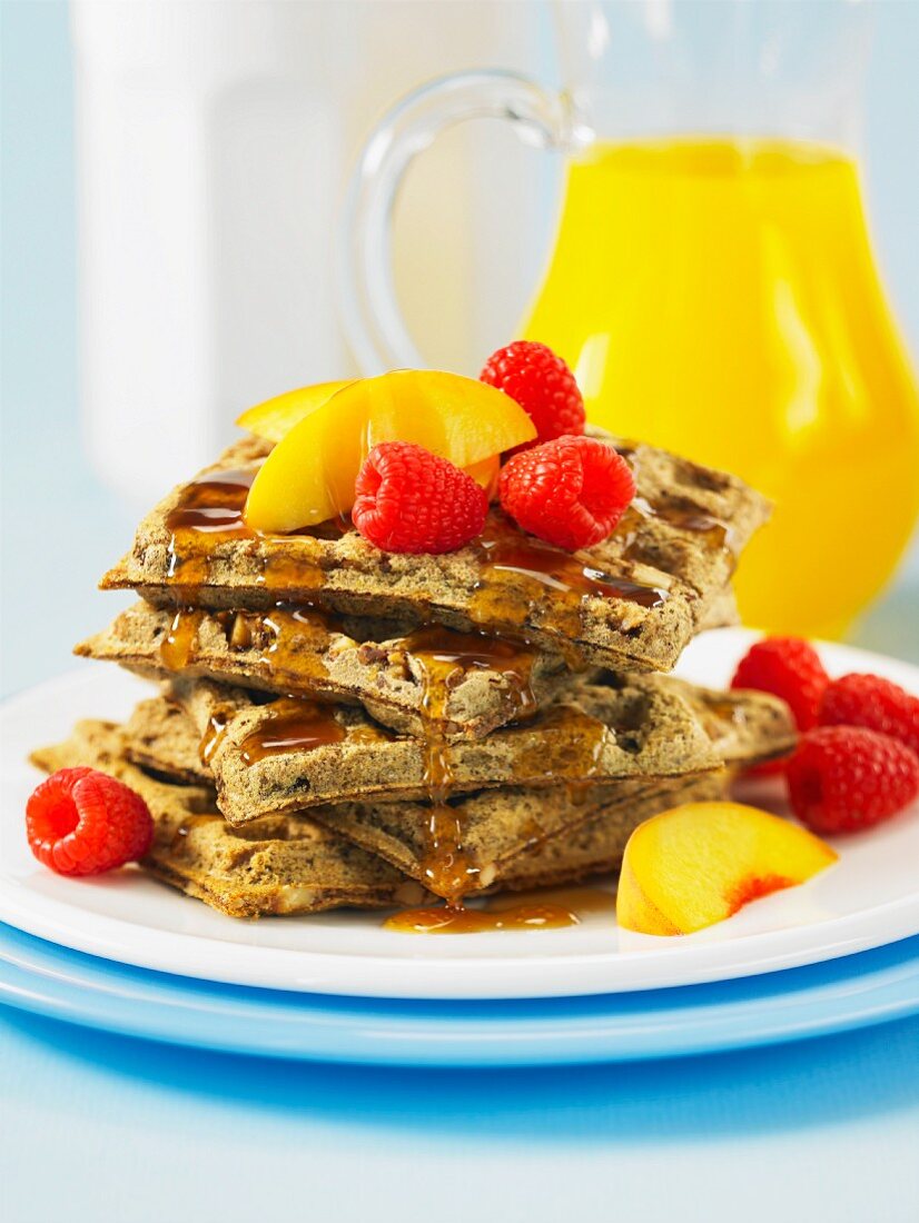 Walnut and flax seed waffles with fruit