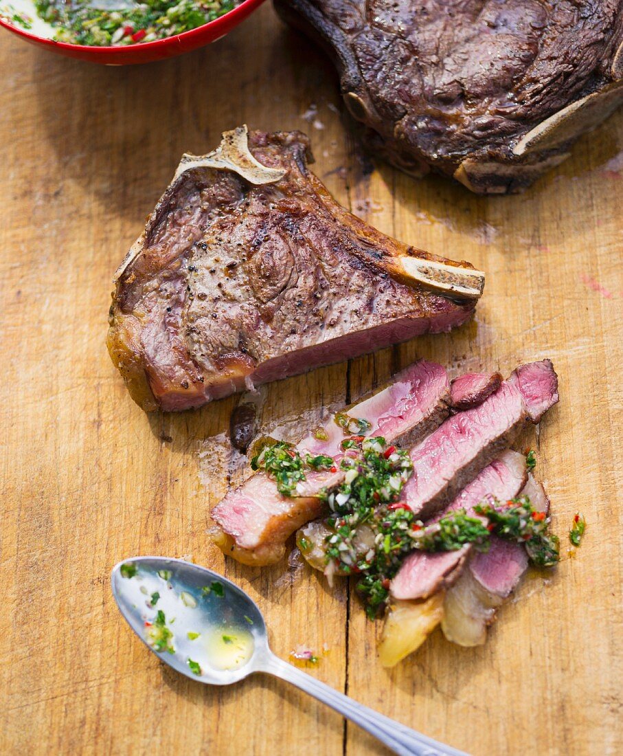 Grilled ox chops with chimichurri