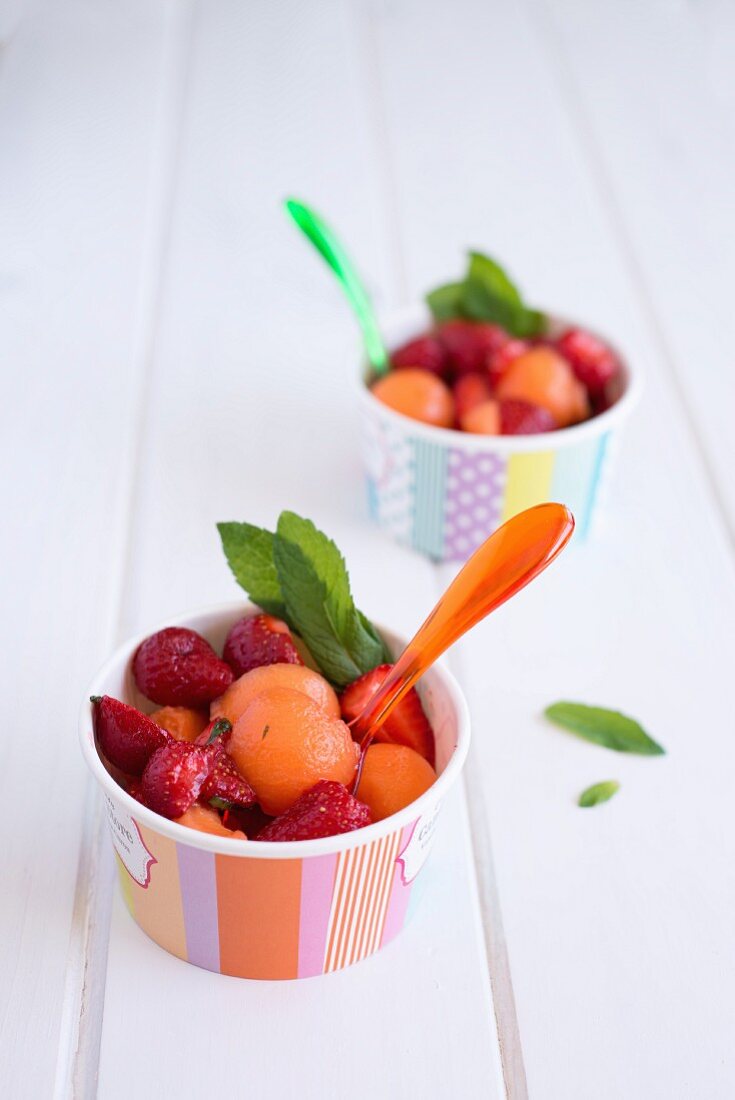 Melon and strawberry salad with fresh mint