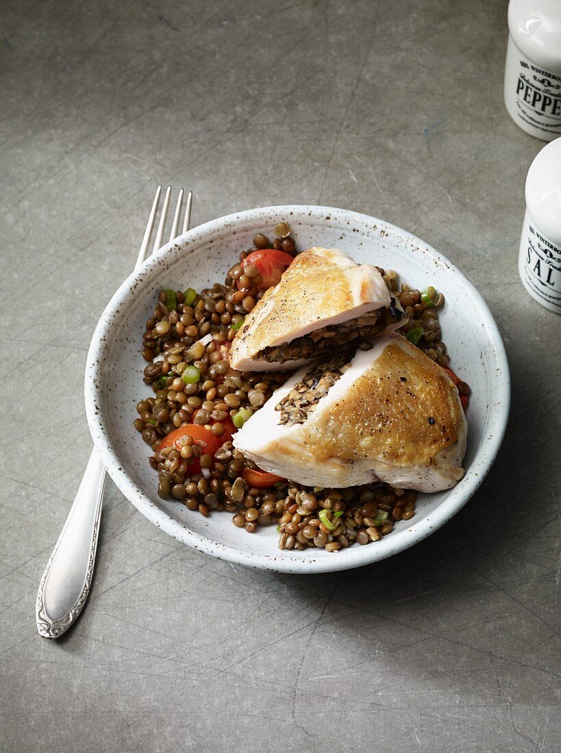 Chicken breast with a lentil medley