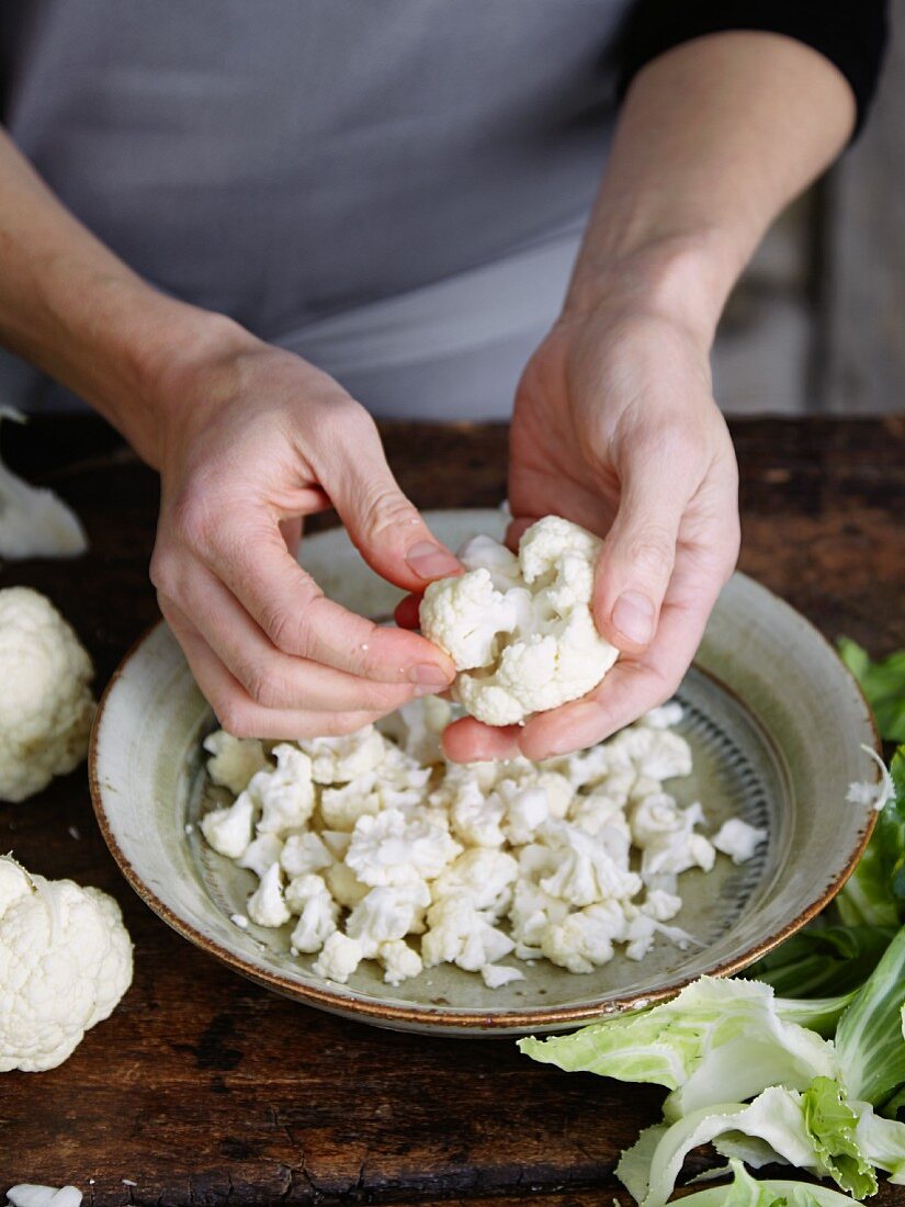 Cauliflower being prepared