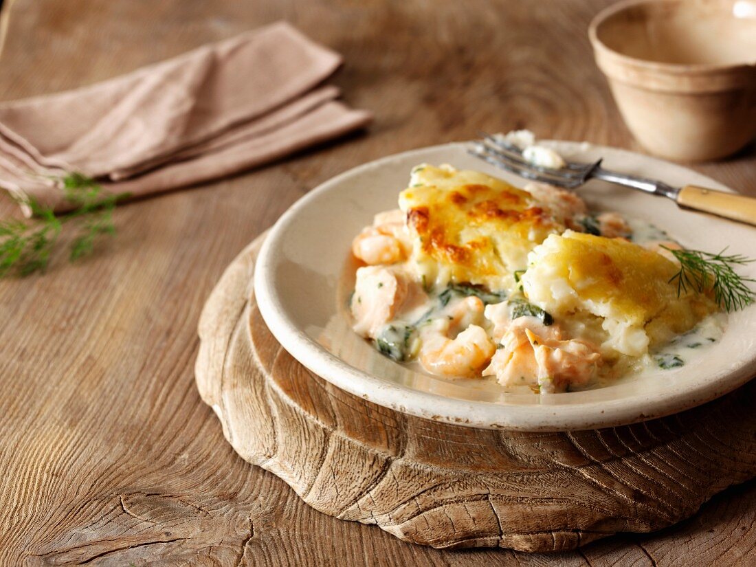 Fish pie with mashed potato topping