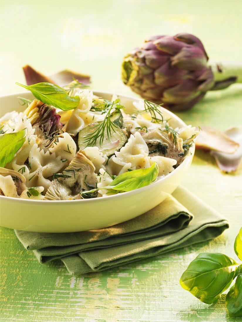 Farfalle with artichokes and basil