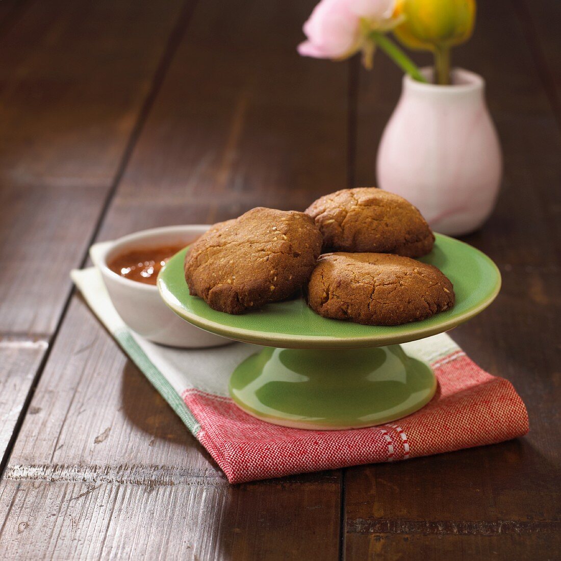 Buckwheat biscuits with damson sauce