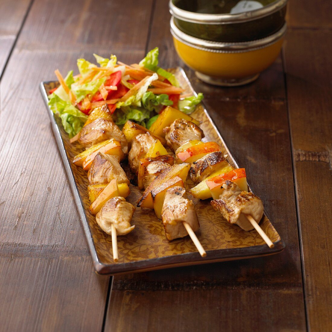 Fruity turkey satay skewers with apple and pineapple