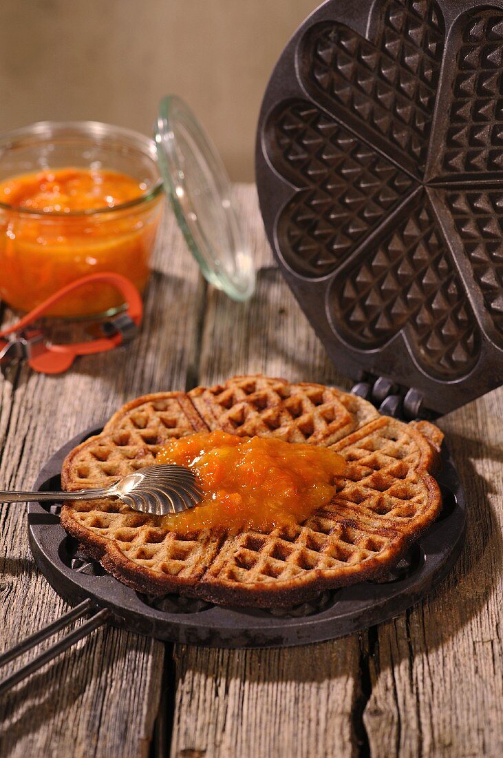 Waffles with carrot and orange marmalade
