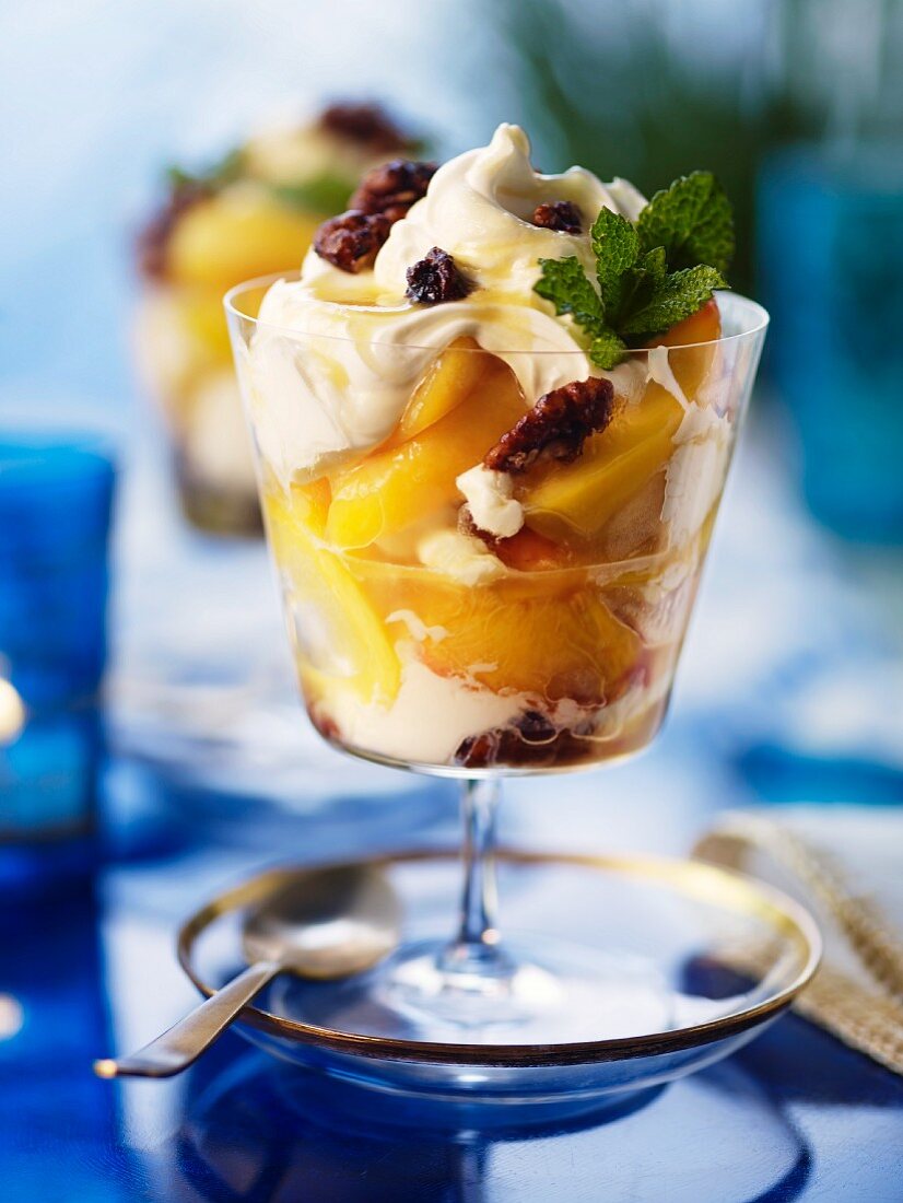 Peach parfait with mint