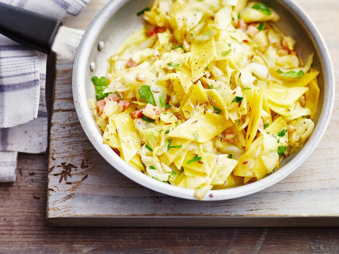 Cabbage Fleckerl (Austrian pasta) with bacon