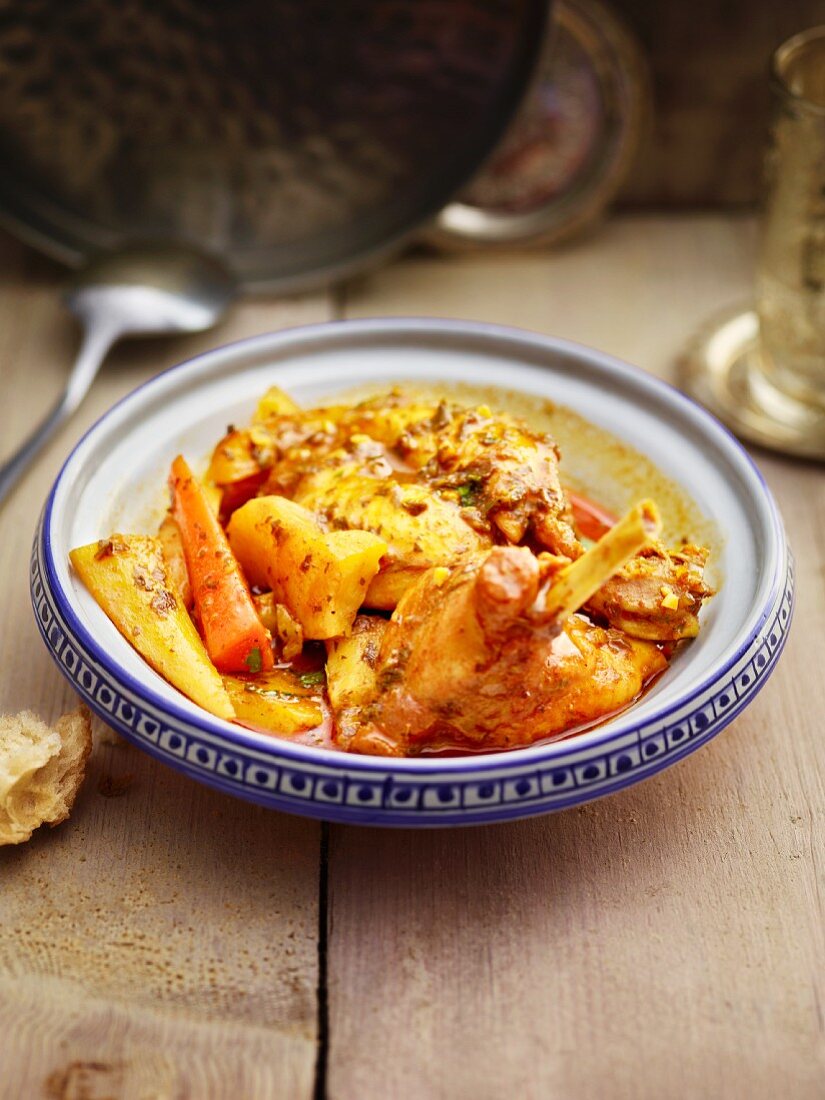 A vegetable tagine with rabbit legs