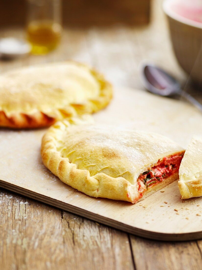 Calzone with beetroot and ricotta