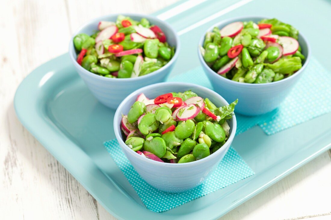 Broad bean salad with radishes and chilli