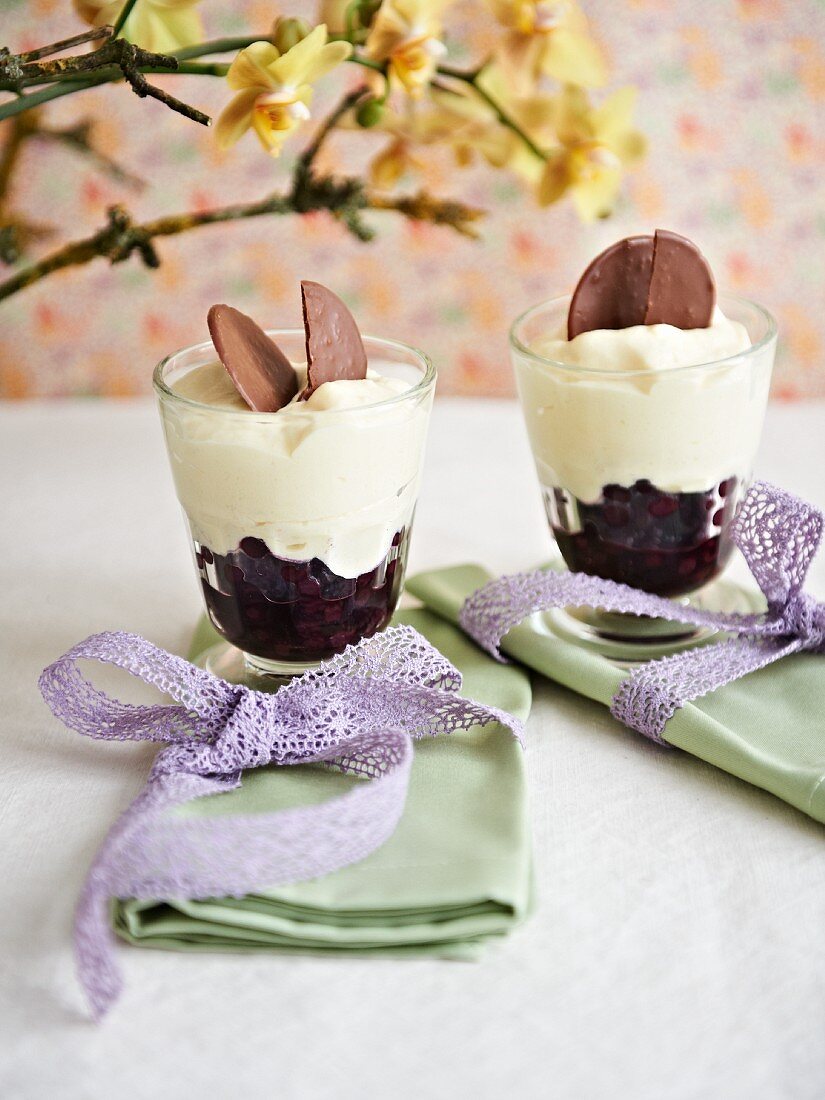 White chocolate mousse on blueberries
