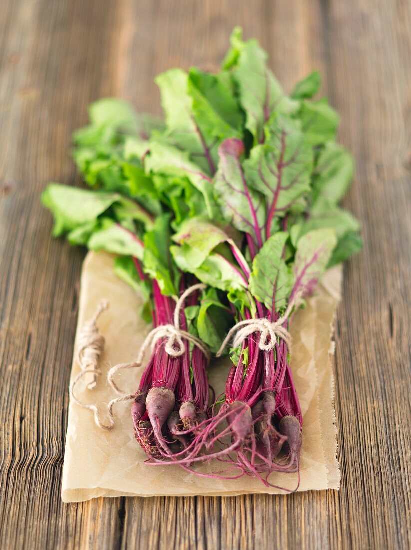 Young beetroot on baking paper