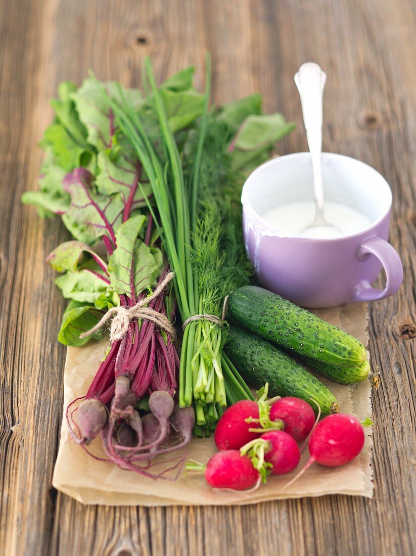 Ingredients for cold beetroot soup