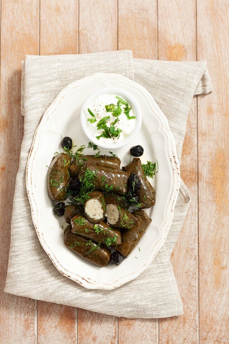 Dolmadakia (vine leaves stuffed with rice, Greece)