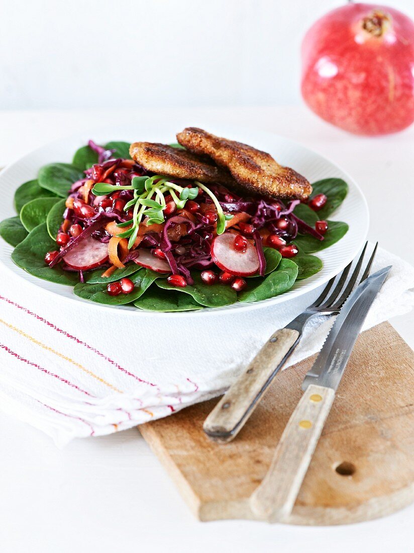 Red cabbage salad with a Viennese escalope