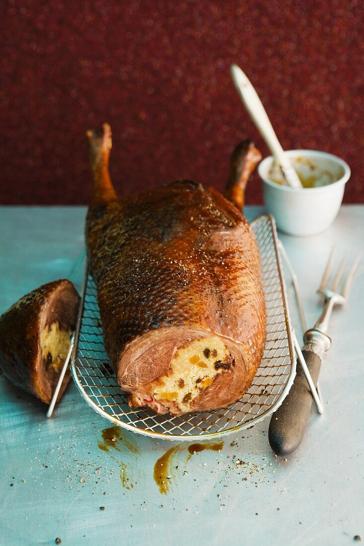 Freshly roasted, stuffed goose