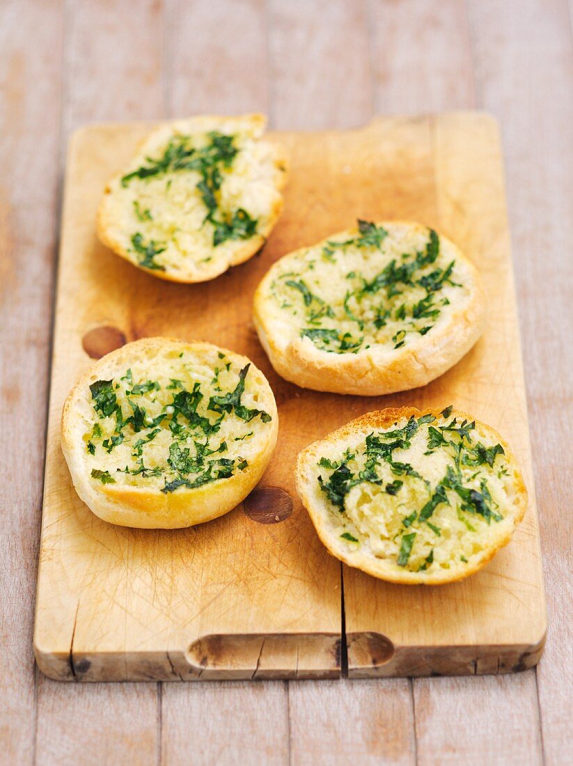 Toasted rolls with garlic and herb butter
