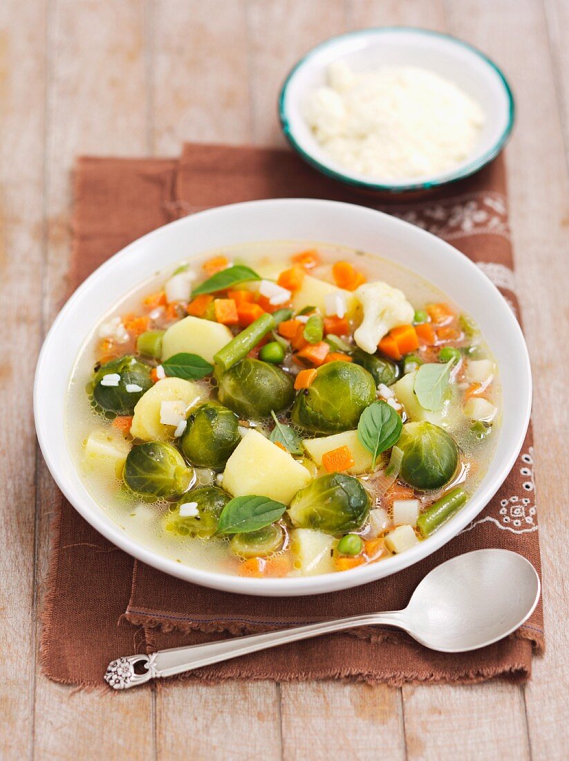 Vegetable soup with rice and Parmesan