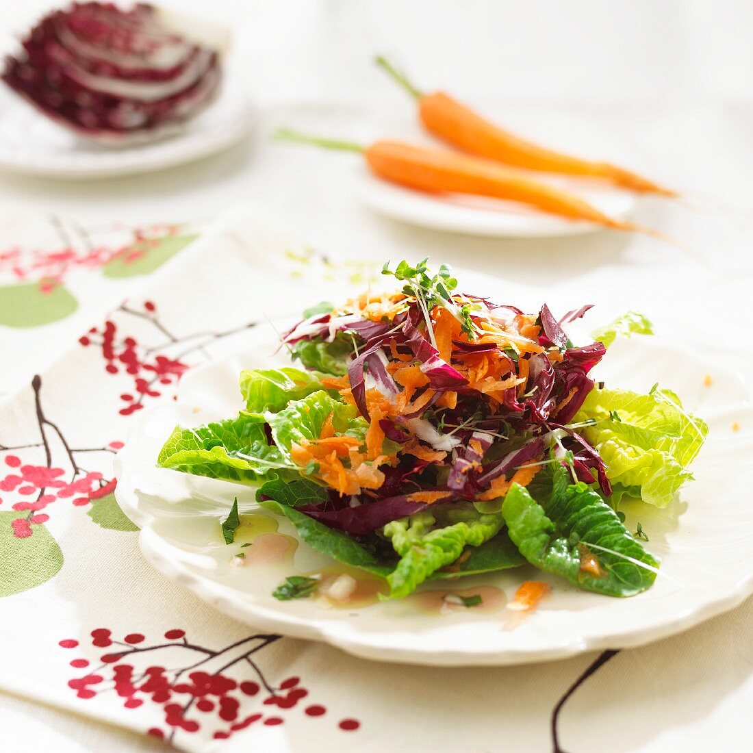 Cos lettuce with radicchio, sunflower seeds and grated carrot