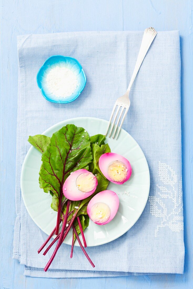 Eggs pickled in beetroot juice and apple vinegar