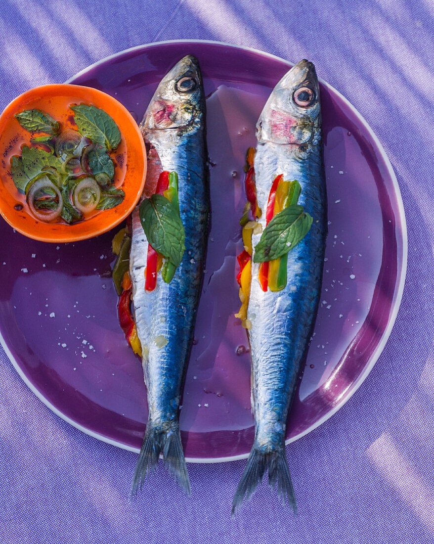 Pepper sardines with a herb vinaigrette