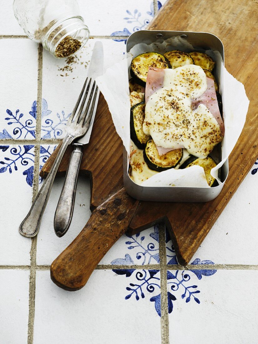 Courgette bake with ham and mozzarella