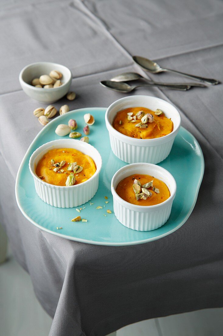 Pumpkin flans with pistachio nuts