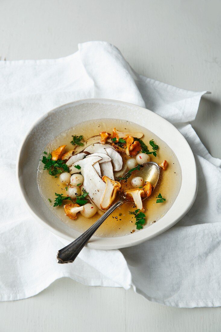 Wild mushroom essence with Jerusalem artichoke dumplings