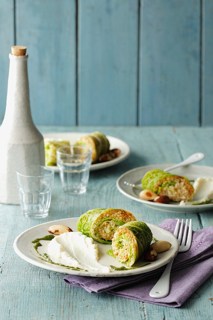 Savoy cabbage roulade filled with quinoa
