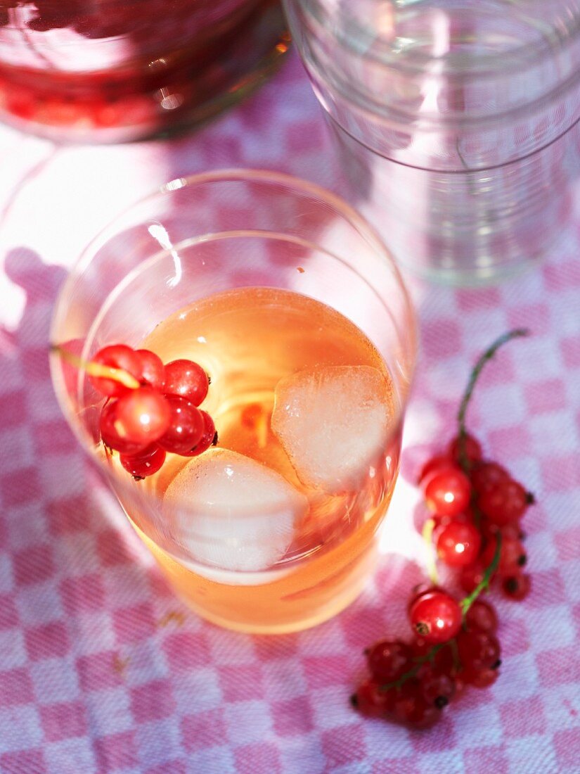 Redcurrant syrup with ice cubes
