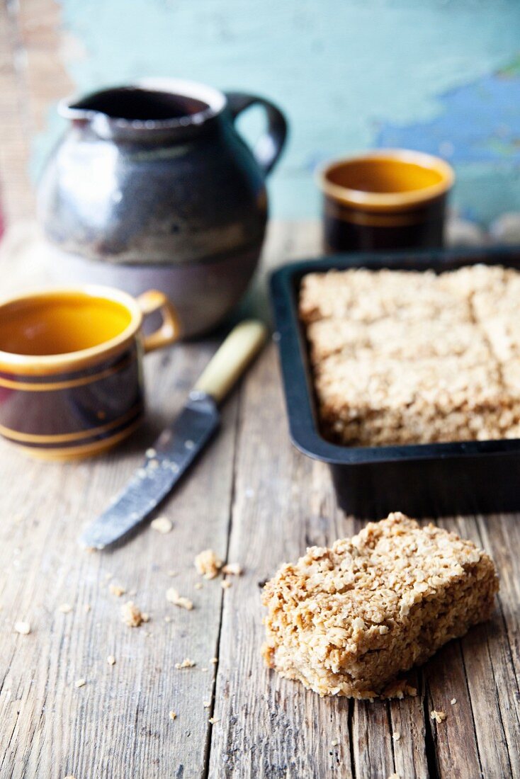 Homemade flapjacks with tea