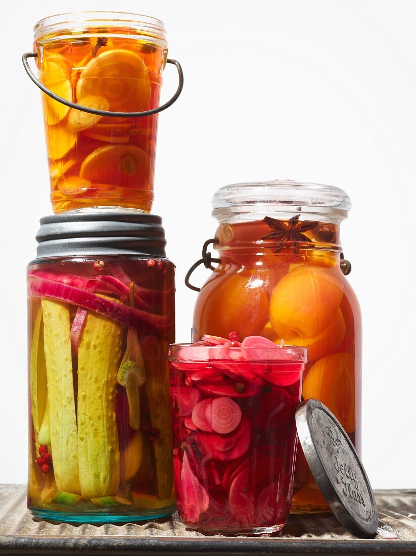 Pickled vegetables and preserved peaches