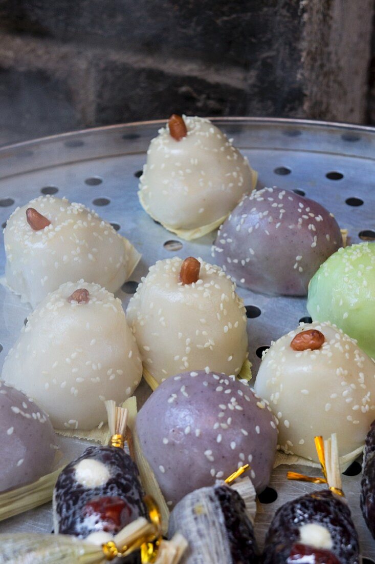 Sweet rice cakes at a market in China