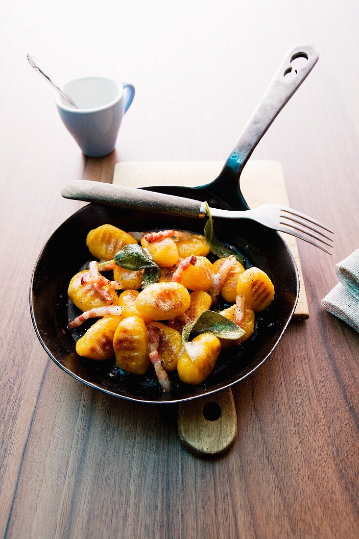 Pumpkin gnocchi with bacon and sage