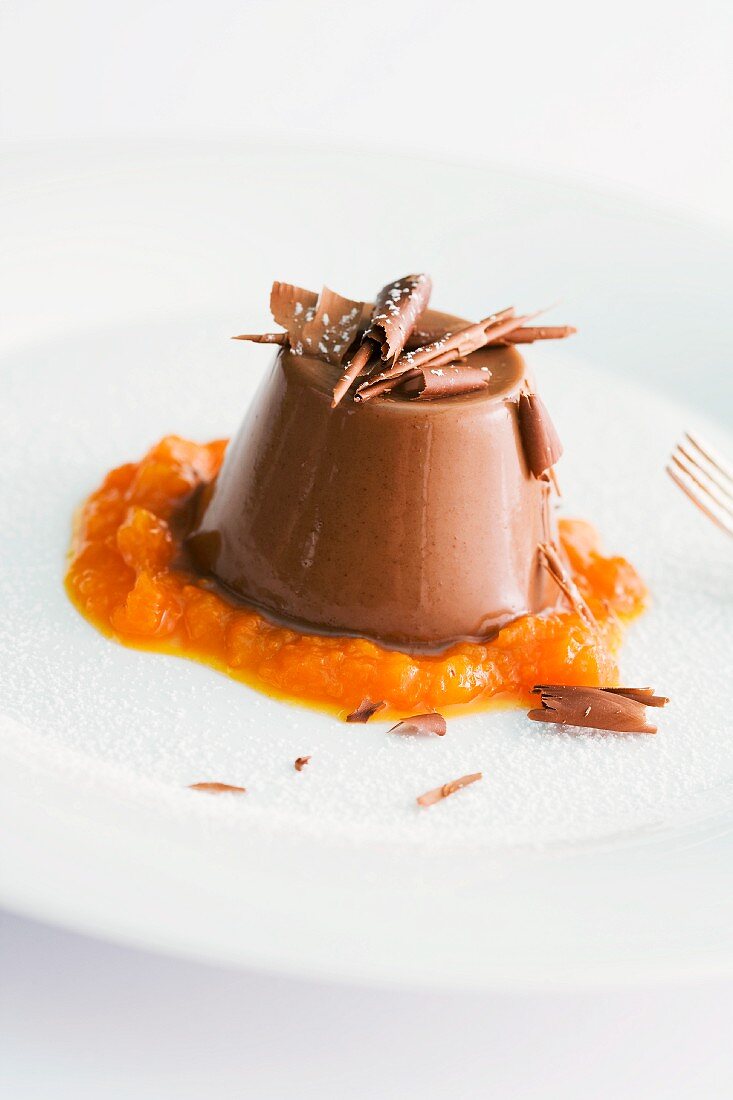 Chocolate and coconut panna cotta on pumpkin compote