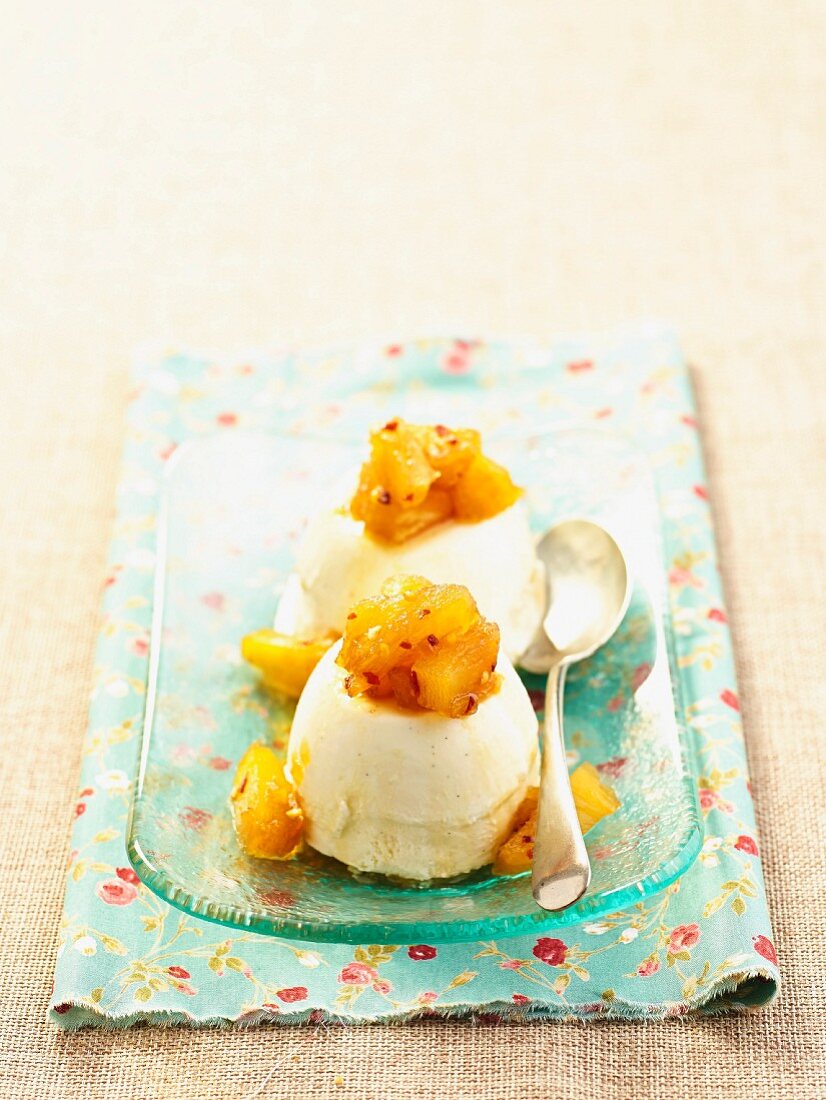 Iced buttermilk pudding with spiced pineapple