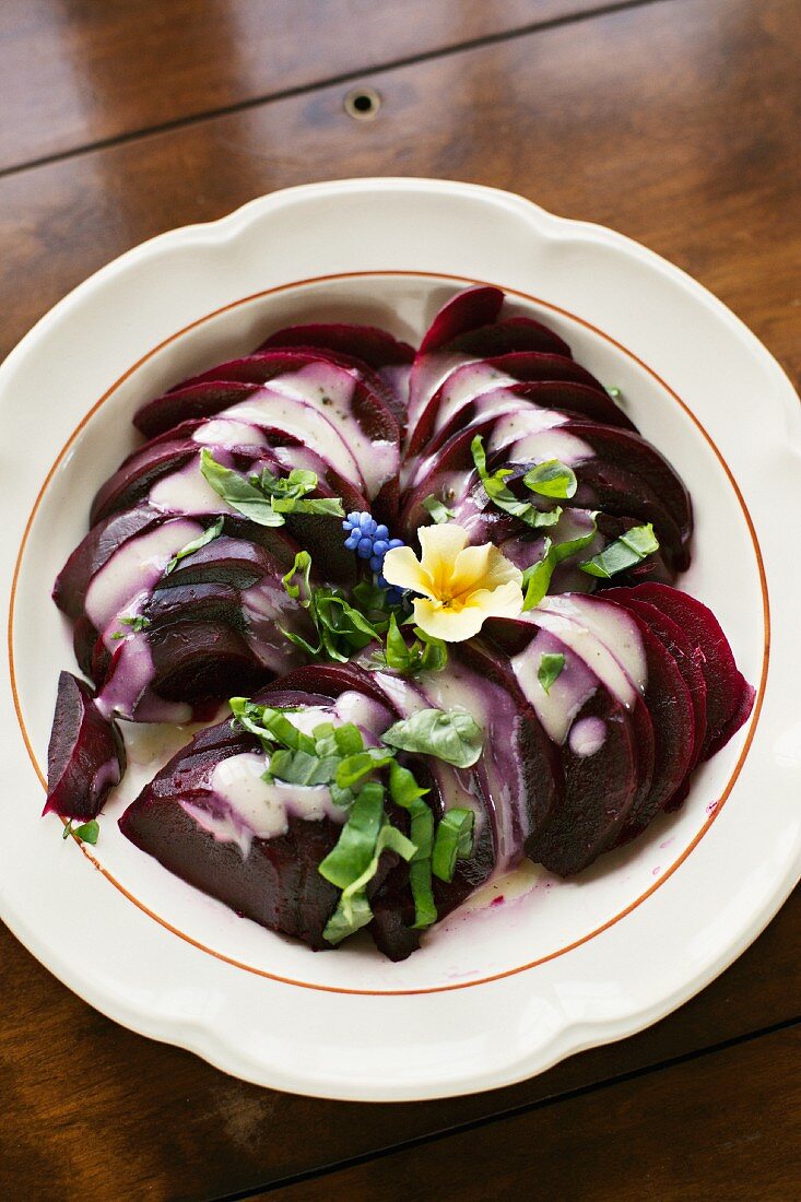 Beetroot with a mustard vinaigrette and basil