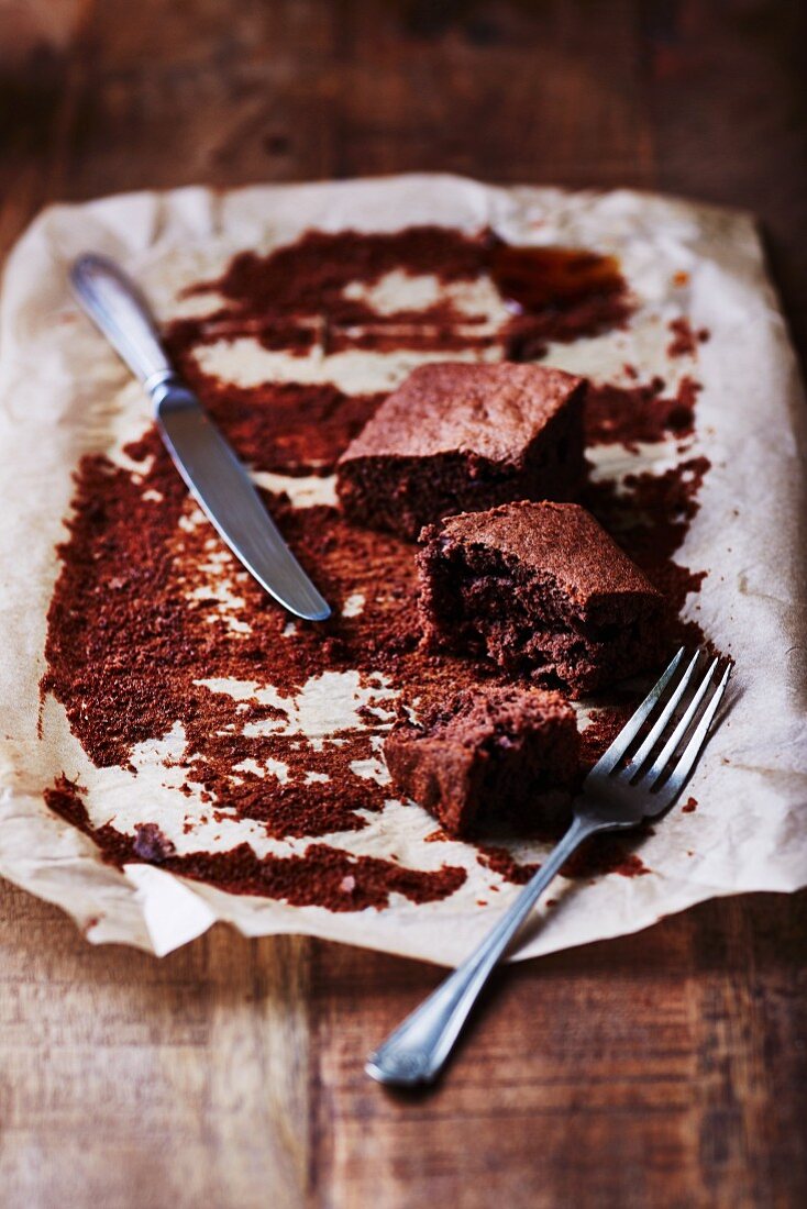 Chocolate cake on a piece of baking paper